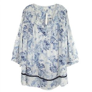 CASLON White Blue Floral Paisley Boho Blouse Top Women's Size 1X NWT NORDSTROM